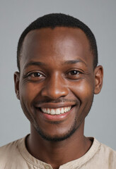 Obraz premium Portrait view of a regular happy smiling Niger man, ultra realistic, candid, social media, avatar image, plain solid background