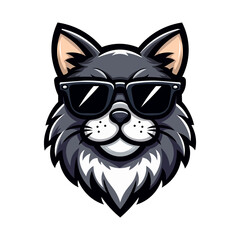 Cat Head Logo illustration. Cat wearing Sunglasses vector art Icon.