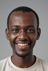 Obraz premium Portrait view of a regular happy smiling Sudan man, ultra realistic, candid, social media, avatar image, plain solid background