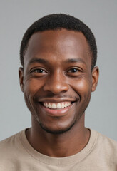 Obraz premium Portrait view of a regular happy smiling Togo man, ultra realistic, candid, social media, avatar image, plain solid background