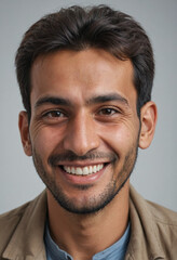 Fototapeta premium Portrait view of a regular happy smiling Afghanistan man, ultra realistic, candid, social media, avatar image, plain solid background