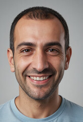 Obraz premium Portrait view of a regular happy smiling Armenia man, ultra realistic, candid, social media, avatar image, plain solid background