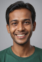 Obraz premium Portrait view of a regular happy smiling Bangladesh man, ultra realistic, candid, social media, avatar image, plain solid background