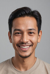 Obraz premium Portrait view of a regular happy smiling Brunei man, ultra realistic, candid, social media, avatar image, plain solid background