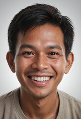 Obraz premium Portrait view of a regular happy smiling Cambodia man, ultra realistic, candid, social media, avatar image, plain solid background