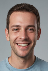 Fototapeta premium Portrait view of a regular happy smiling Georgia man, ultra realistic, candid, social media, avatar image, plain solid background