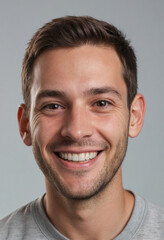 Obraz premium Portrait view of a regular happy smiling Georgia man, ultra realistic, candid, social media, avatar image, plain solid background