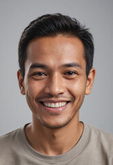 Fototapeta premium Portrait view of a regular happy smiling Indonesia man, ultra realistic, candid, social media, avatar image, plain solid background