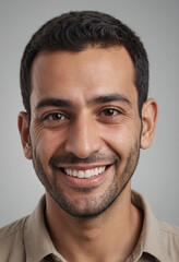 Fototapeta premium Portrait view of a regular happy smiling Iraq man, ultra realistic, candid, social media, avatar image, plain solid background