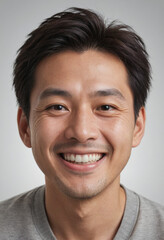 Fototapeta premium Portrait view of a regular happy smiling Japan man, ultra realistic, candid, social media, avatar image, plain solid background