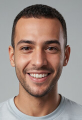 Fototapeta premium Portrait view of a regular happy smiling Jordan man, ultra realistic, candid, social media, avatar image, plain solid background