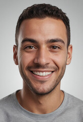 Obraz premium Portrait view of a regular happy smiling Jordan man, ultra realistic, candid, social media, avatar image, plain solid background