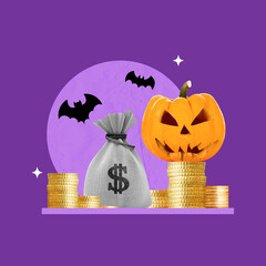 Savings fund, Halloween, Money, coins, bats, Pumpkin, Savings, Finance, Piggy bank, Haunted,...