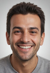 Obraz premium Portrait view of a regular happy smiling Lebanon man, ultra realistic, candid, social media, avatar image, plain solid background