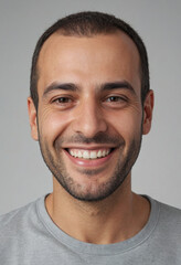 Fototapeta premium Portrait view of a regular happy smiling Lebanon man, ultra realistic, candid, social media, avatar image, plain solid background