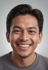 Obraz premium Portrait view of a regular happy smiling Malaysia man, ultra realistic, candid, social media, avatar image, plain solid background
