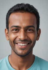 Obraz premium Portrait view of a regular happy smiling Maldives man, ultra realistic, candid, social media, avatar image, plain solid background