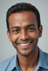 Obraz premium Portrait view of a regular happy smiling Maldives man, ultra realistic, candid, social media, avatar image, plain solid background