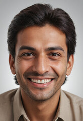 Obraz premium Portrait view of a regular happy smiling Pakistan man, ultra realistic, candid, social media, avatar image, plain solid background