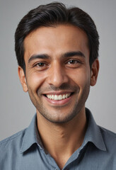 Obraz premium Portrait view of a regular happy smiling Pakistan man, ultra realistic, candid, social media, avatar image, plain solid background