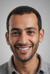 Obraz premium Portrait view of a regular happy smiling Palestine man, ultra realistic, candid, social media, avatar image, plain solid background