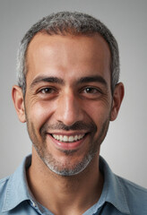 Obraz premium Portrait view of a regular happy smiling Palestine man, ultra realistic, candid, social media, avatar image, plain solid background