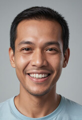 Fototapeta premium Portrait view of a regular happy smiling Philippines man, ultra realistic, candid, social media, avatar image, plain solid background