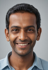 Obraz premium Portrait view of a regular happy smiling Sri Lanka man, ultra realistic, candid, social media, avatar image, plain solid background