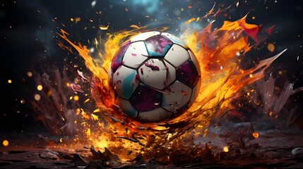 close-up photo of a professional soccer player playing football on a green grass pitch at a big stadium. dribbling the ball against opponents. soccer match on a field. Generative AI