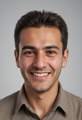 Obraz premium Portrait view of a regular happy smiling Tajikistan man, ultra realistic, candid, social media, avatar image, plain solid background