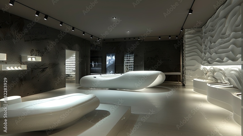 Aufkleber futuristic showroom design with interactive elements