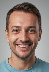 Obraz premium Portrait view of a regular happy smiling Hungary man, ultra realistic, candid, social media, avatar image, plain solid background
