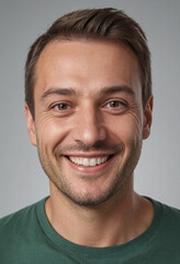 Obraz premium Portrait view of a regular happy smiling Hungary man, ultra realistic, candid, social media, avatar image, plain solid background