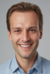 Portrait view of a regular happy smiling Liechtenstein man, ultra realistic, candid, social media, avatar image, plain solid background