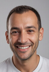 Obraz premium Portrait view of a regular happy smiling Malta man, ultra realistic, candid, social media, avatar image, plain solid background