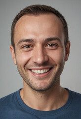 Fototapeta premium Portrait view of a regular happy smiling Moldova man, ultra realistic, candid, social media, avatar image, plain solid background