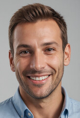 Obraz premium Portrait view of a regular happy smiling Monaco man, ultra realistic, candid, social media, avatar image, plain solid background