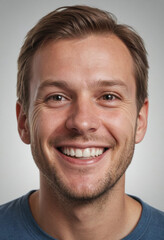 Obraz premium Portrait view of a regular happy smiling Norway man, ultra realistic, candid, social media, avatar image, plain solid background