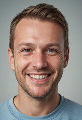 Obraz premium Portrait view of a regular happy smiling Norway man, ultra realistic, candid, social media, avatar image, plain solid background
