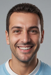 Obraz premium Portrait view of a regular happy smiling San Marino man, ultra realistic, candid, social media, avatar image, plain solid background