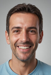 Obraz premium Portrait view of a regular happy smiling Spain man, ultra realistic, candid, social media, avatar image, plain solid background