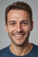 Obraz premium Portrait view of a regular happy smiling Slovenia man, ultra realistic, candid, social media, avatar image, plain solid background