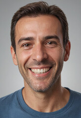 Obraz premium Portrait view of a regular happy smiling Spain man, ultra realistic, candid, social media, avatar image, plain solid background