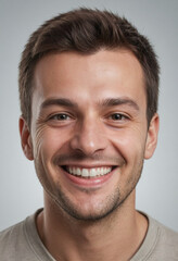 Obraz premium Portrait view of a regular happy smiling Ukraine man, ultra realistic, candid, social media, avatar image, plain solid background