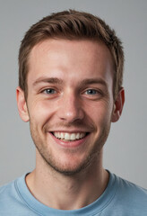 Fototapeta premium Portrait view of a regular happy smiling United Kingdom man, ultra realistic, candid, social media, avatar image, plain solid background