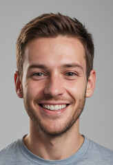 Obraz premium Portrait view of a regular happy smiling United Kingdom man, ultra realistic, candid, social media, avatar image, plain solid background