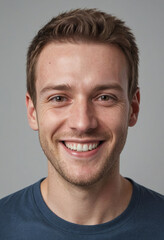 Obraz premium Portrait view of a regular happy smiling United Kingdom man, ultra realistic, candid, social media, avatar image, plain solid background