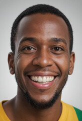 Obraz premium Portrait view of a regular happy smiling Jamaica man, ultra realistic, candid, social media, avatar image, plain solid background