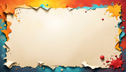 Papier Papyrus Pergament alt Vintage handgeschöpft gelb braun mit Struktur Rand abgerissen bunt, Design Retro Chabby Chic Vorlage Mock Up Website Hintergrund antik Ränder orange rot zerrissen