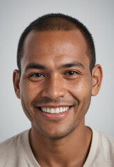 Obraz premium Portrait view of a regular happy smiling Kiribati man, ultra realistic, candid, social media, avatar image, plain solid background